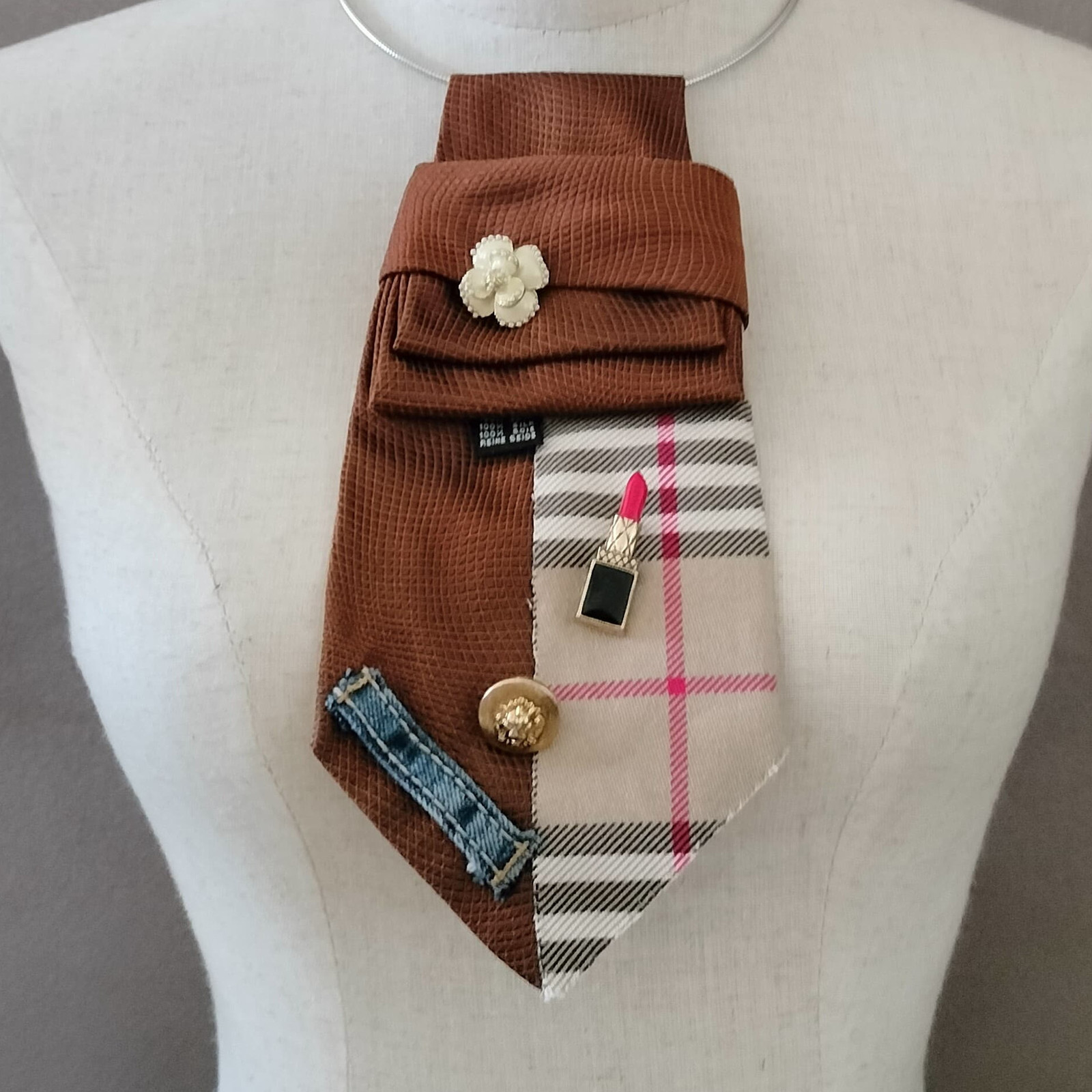 Cravatta Gioiello SILSORÍ: Marrone Check, Beige & Rossetto